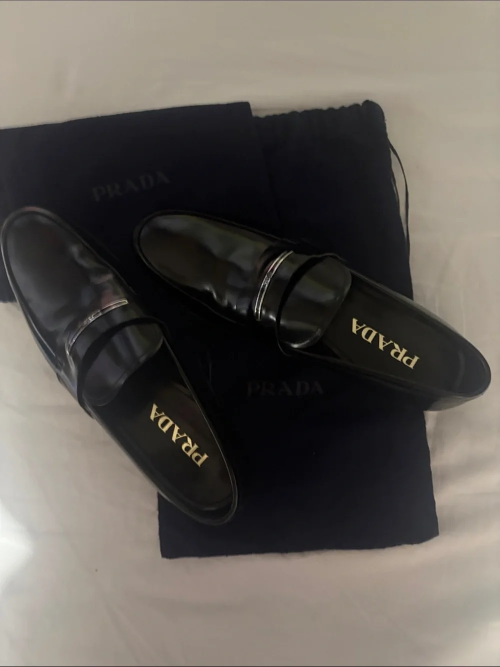 Prada Black Patent Leather Penny Loafers for Men